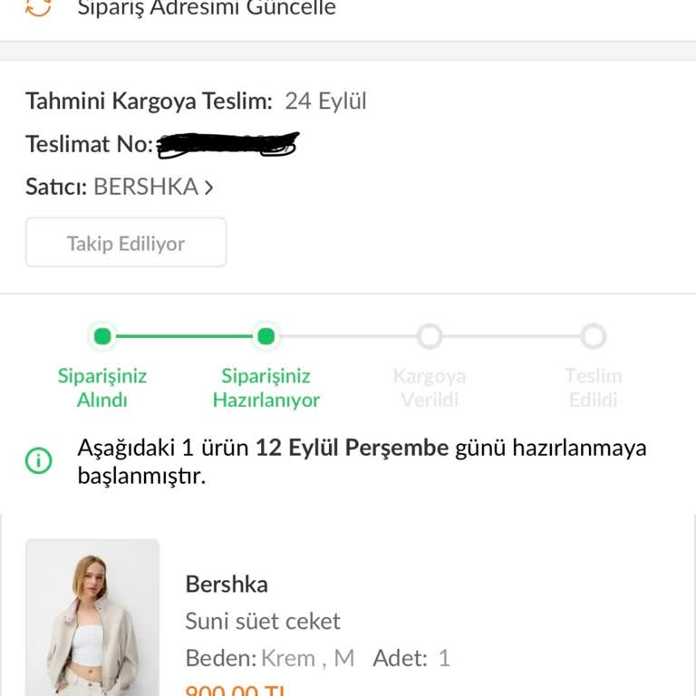 Trendyol Bershka Mağazasından Sipariş Verdim, Ürünüm Hala Kargoya Verilmedi