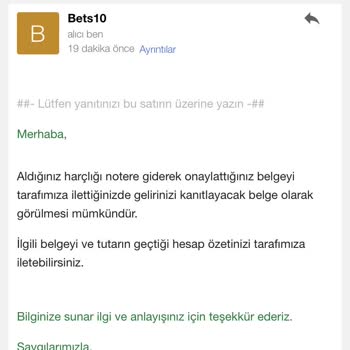 Bets10 Hesap Doğrulama Belge Talebi