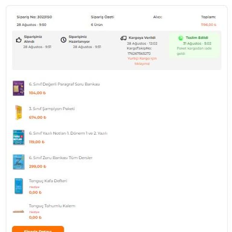 Tonguç Akademi İptal Edilen Siparişin Kargolanması Ve Para İadesi Sorunu