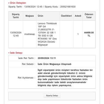 N11 İncehesap İade Veya Değişim Yapmayıp Sesiz Kalıyor
