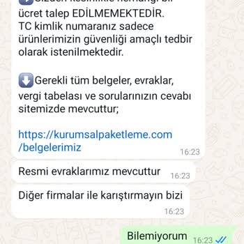 Kurumsal Paketleme.com İnternet Sitesi. Bilgilerim Kullanılmasın