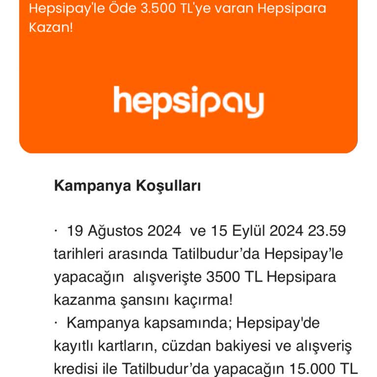 Tatilbudur'dan Hepsipay Kayıtlı Kartla Ödemeye Yüzde 10 Hepsipara Yüklenmedi!