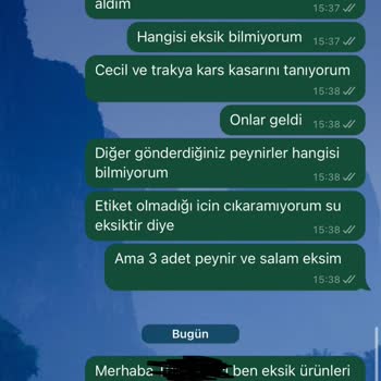 Faruk Gıda Eksik Ürün Gönderildi