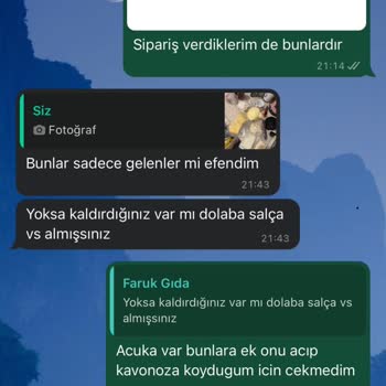 Faruk Gıda Eksik Ürün Gönderildi