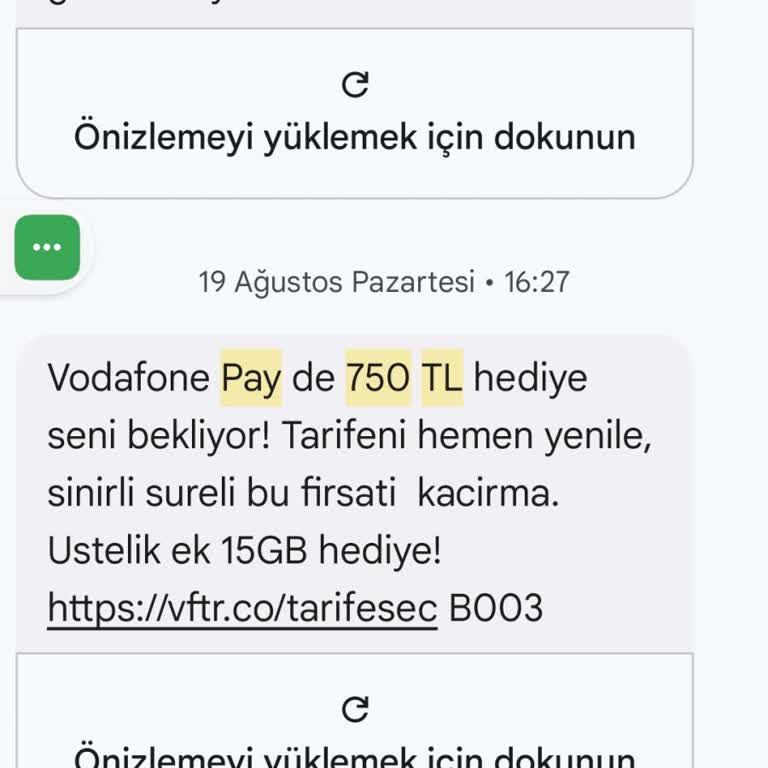 Vodafone Pay Yüklenmeyen Hediye 750 TL