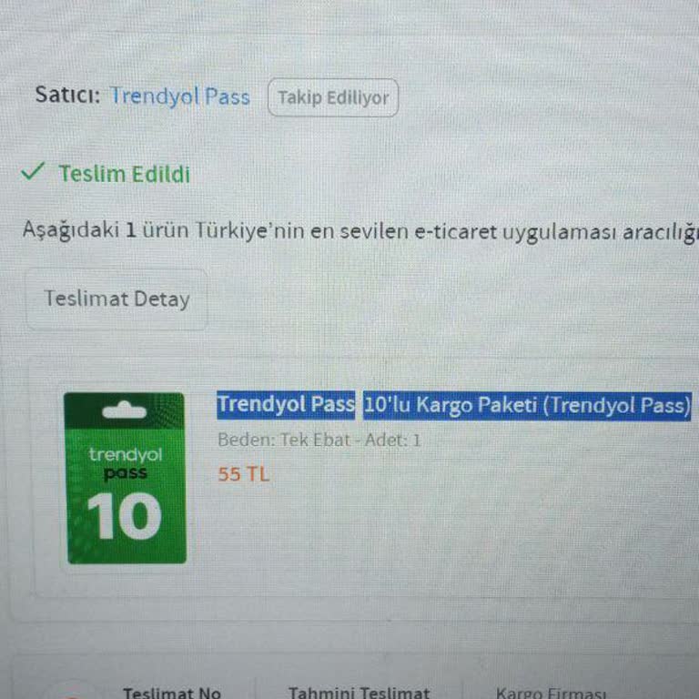 Trendyol Pass10'lu Kargo Paketi (Trendyol Pass)