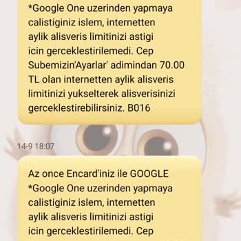 Google One Kartımdan Para Çekmeye Çalışıyor.