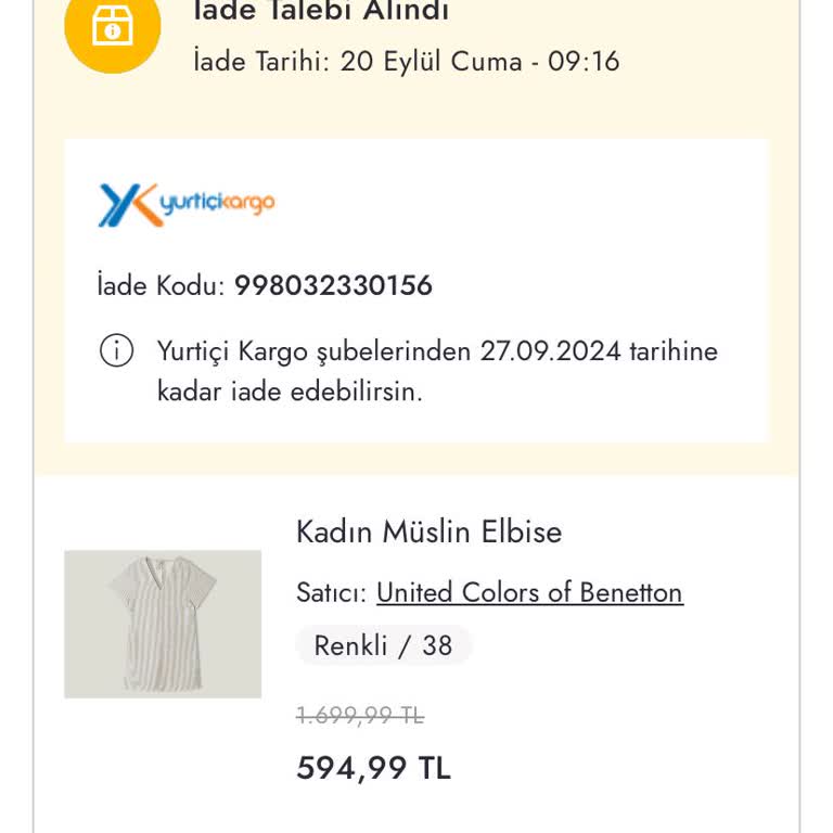 Boyner Yanlış Beden Gönderilen Ürünün İade Edilememesi