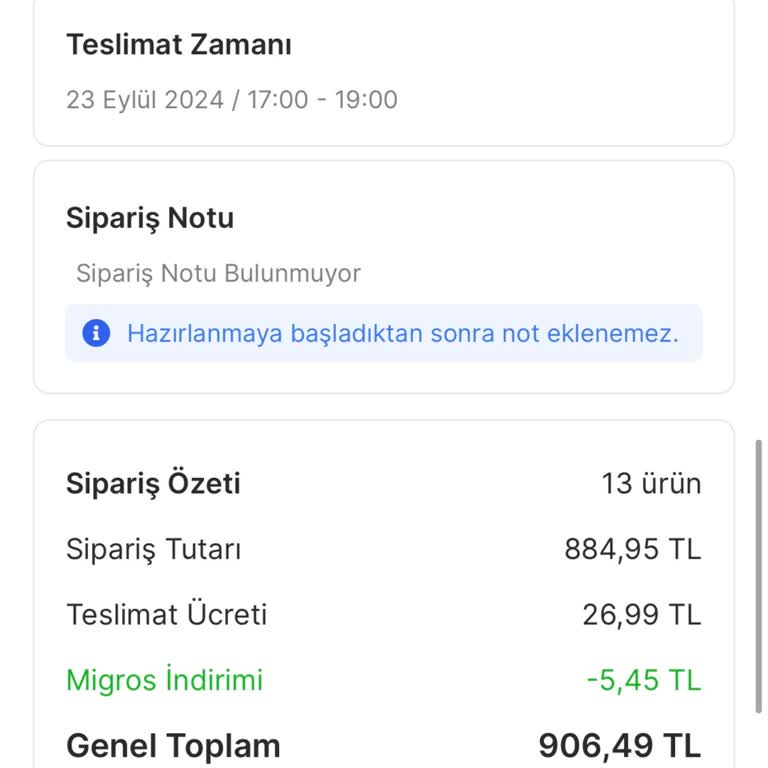 Migros Sanal Market Geciken Sipariş!