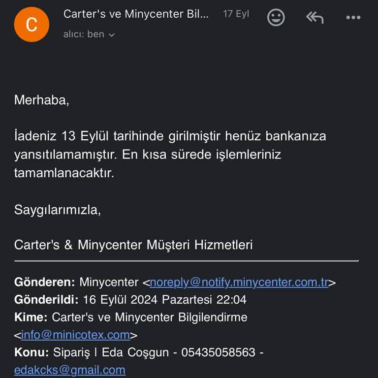 Minycenter İademi Uzun Süredir Yatırmıyor