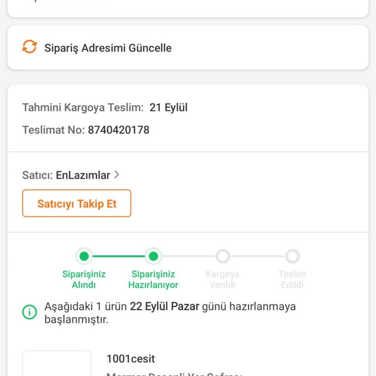 Trendyol 19.09.2024 Siparişli Ürünüm Gelmedi