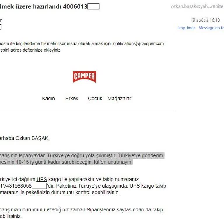 Camper Türkiye'de 30 Günden Fazla Süredir Temin/teslim Edilmeyen Ürün