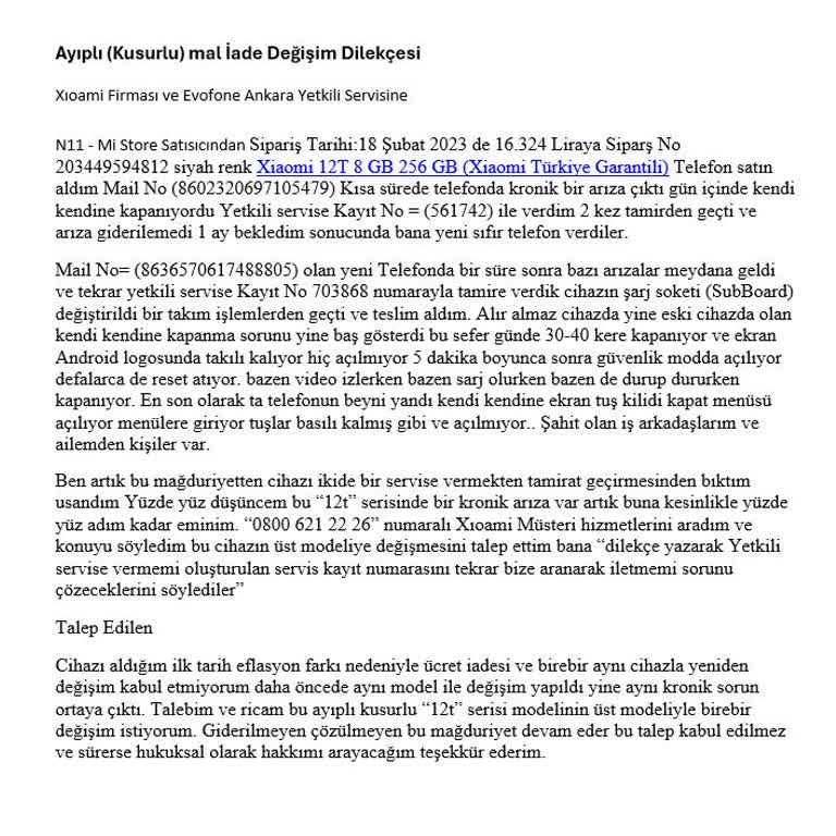Xiaomi Ayıplı Kusurlu Mal Sattı Mağdur Edildim