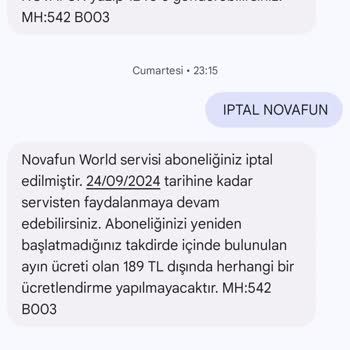 Novafun World Aboneliği İptaline Rağmen Fatura Sorunu