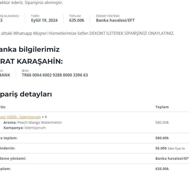 Vozol20000.com.tr Sitesinden Yaptığım Alışveriş