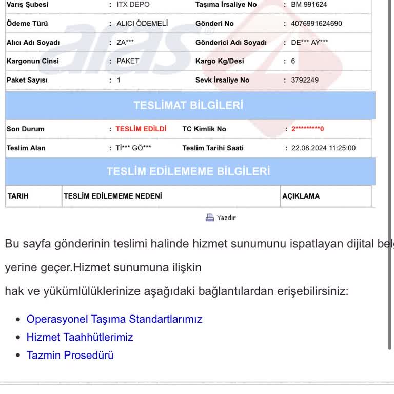 Zara İademi Yapmıyor. Ürün Elimize Ulaşmadı Diyor.