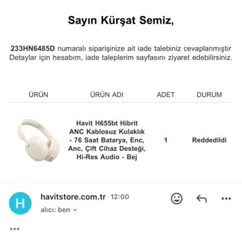 Havit İade Red Ediyor