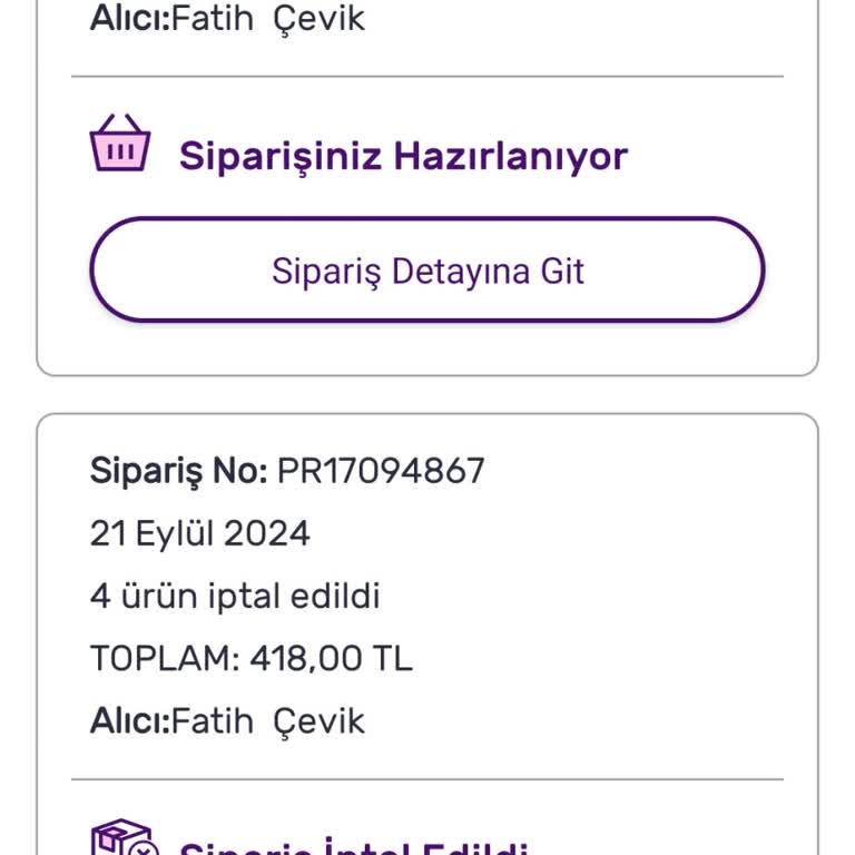 Gratis Hazırlanamayan Üç Parça Sipariş
