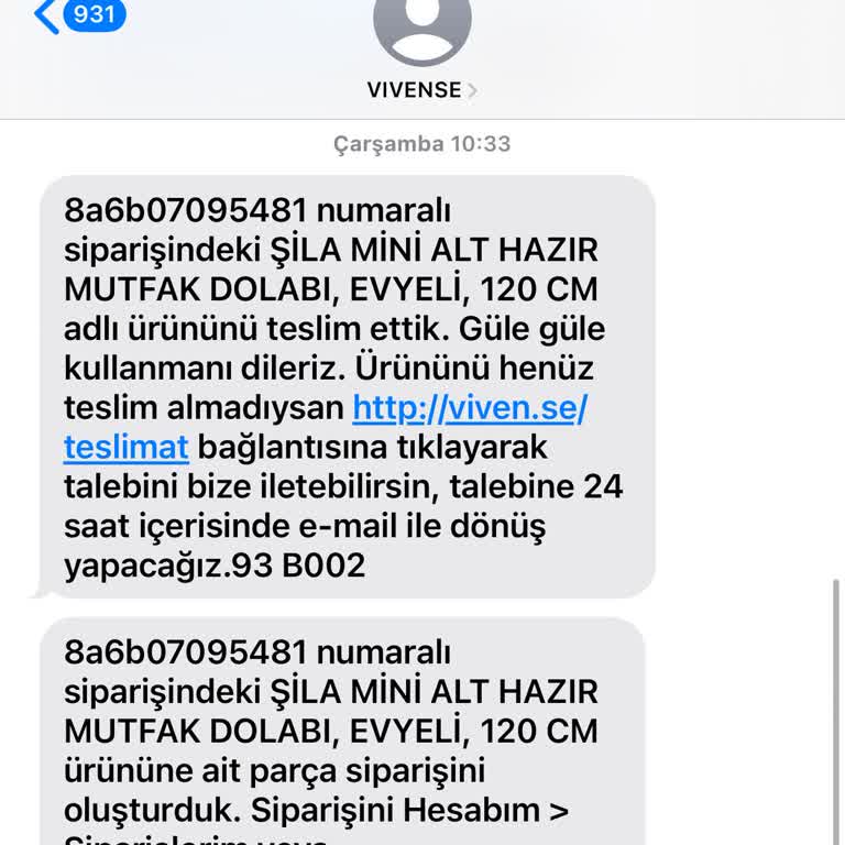Vivense Eksik Parça Gönderilmiyor