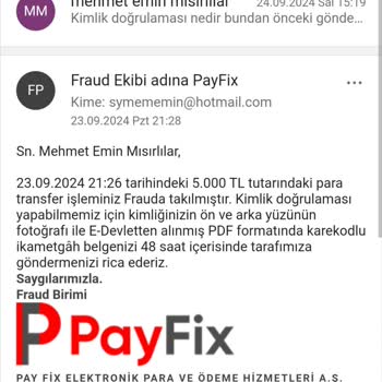 Payfix Hesabıma Gelmeyen Para Ve Kişisel Bilgiler İstemesi