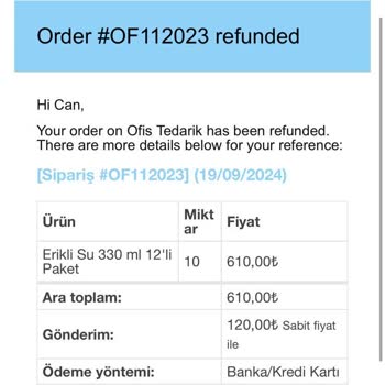 Ofis Tedarik Sitesinde Sorunlu Sipariş