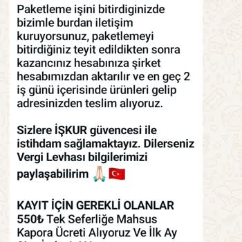 Paketlemeacentesi (Instagram) Evde İş İmkanı İçin Ödenen Kapora Ve Kargo Ücreti Sorunu