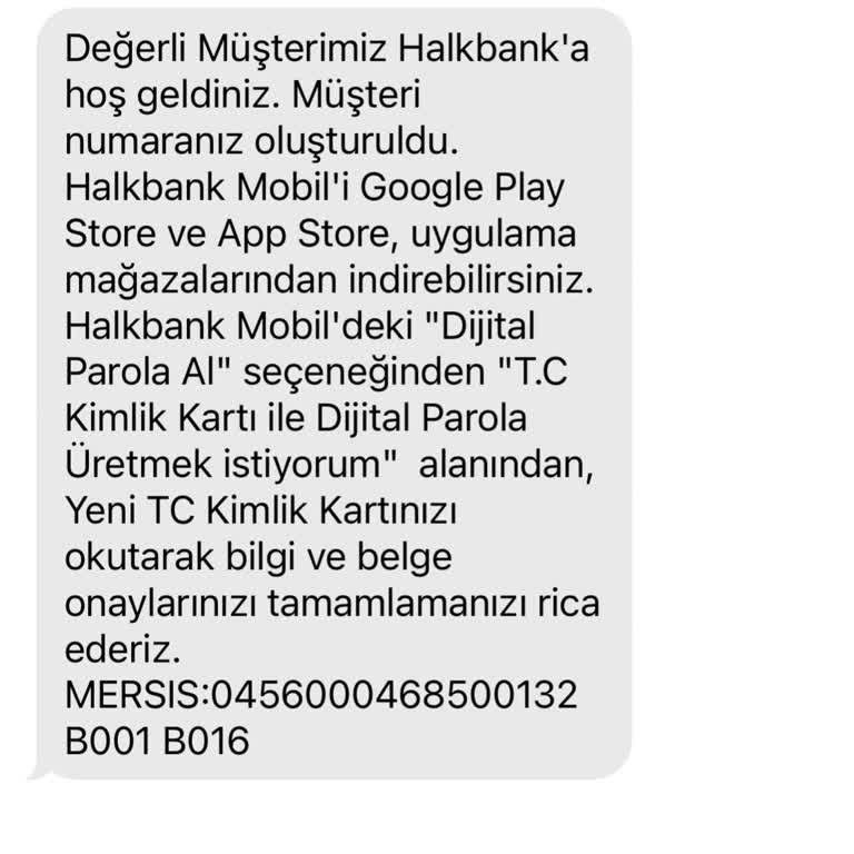 Halkbank Müşteri Numaranız Oluşturuldu