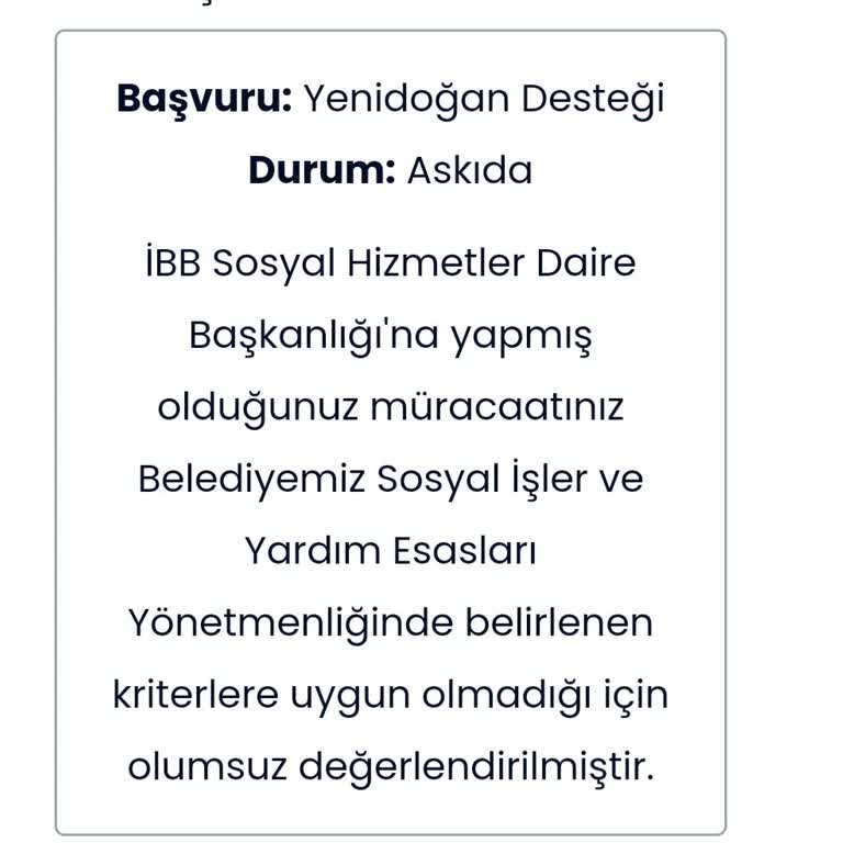 İstanbul Büyükşehir Belediyesi Yenidoğan Yardımı Talebim Kabul Edilmedi