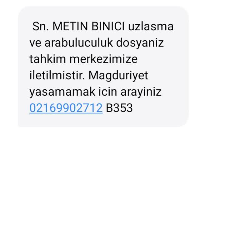 TLY UZLASMA (SMS) Tal Uzlaşma Kişi Veya Firmadan