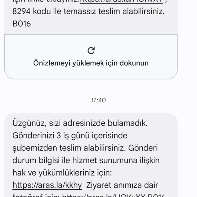 Aras Kargo Gerçek Olmayan Dağıtıma Çıktı Evde Yoktunuz Mesajı