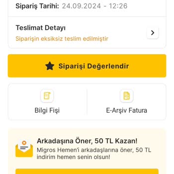 Migros Hemen Eksik Ürün Gönderdi