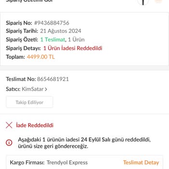 Trendyol Kimsatar Satıcısı İade Reddedilmesi