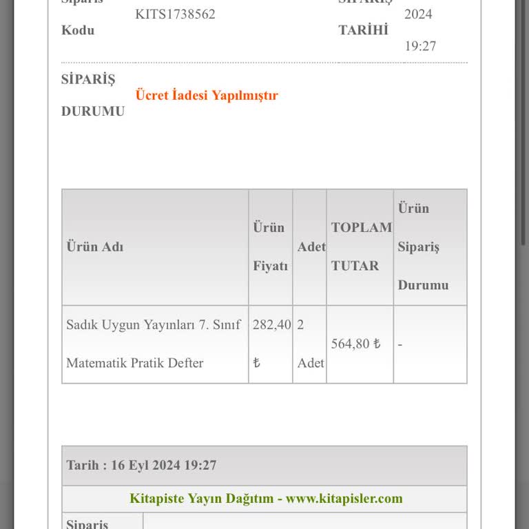 İşler Kitabevi Para İadem Gerçekleşmedi!