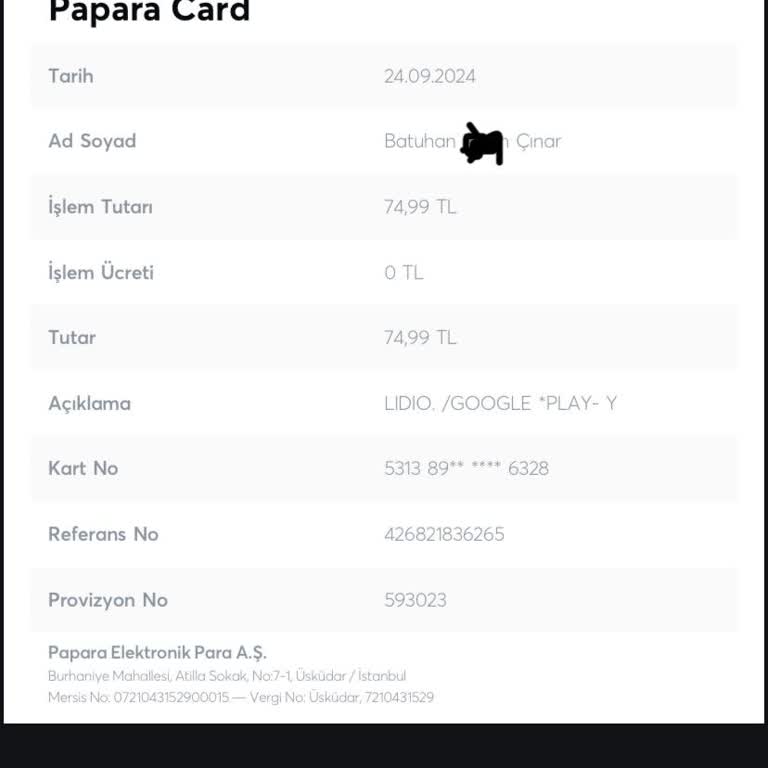 Lidio Ödeme Hizmetleri Lıdıo. /Google *Play- Y 74.99 TL Para Çekti Benden Habersiz