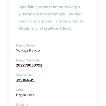Ezgi Aktaş Farklı Ürün Gönderilmesi