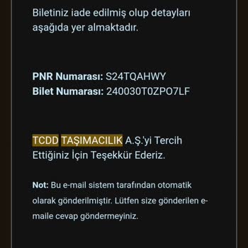 TCDD İade Olan Bilet Parası Yatmadı