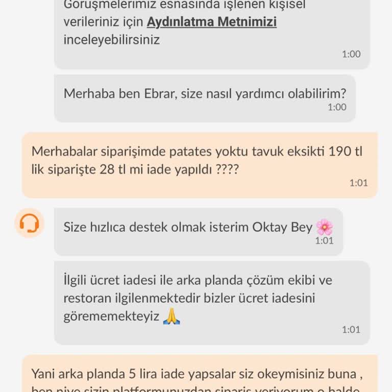Trendyol Yemek Eksik Ve Yanlış Gelen Siparişe Yetersiz Telafi
