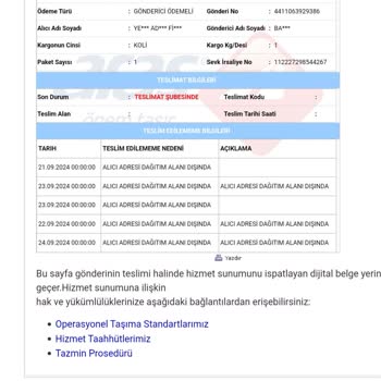 Aras Kargo Alıcı Adresi Dağıtım Alanı Dışında Teslim Edilemedi Sorunu
