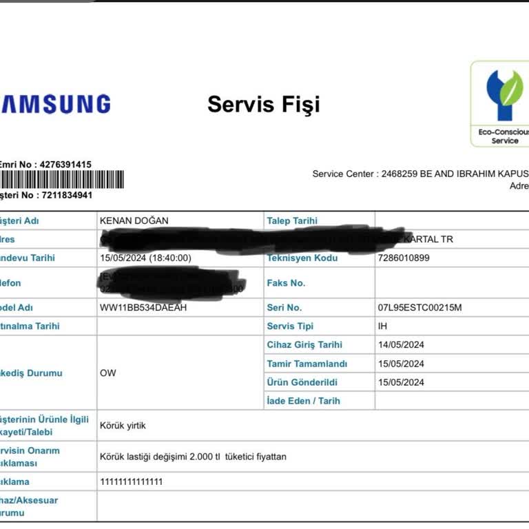 Samsung Cobró por Servicio de Garantía en Lavadora Nueva