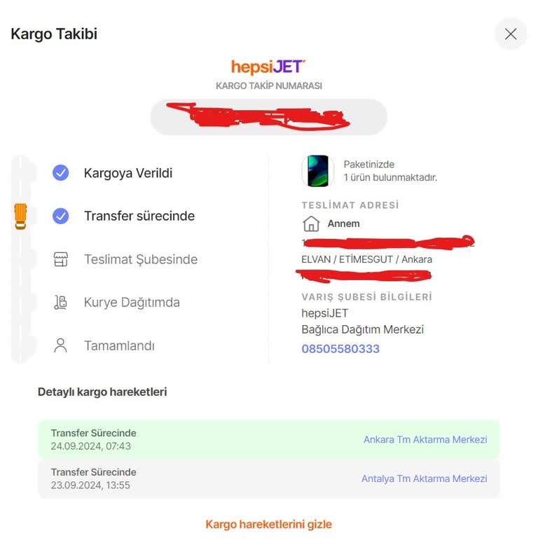 Hepsijet Ankara TM Aktarma Merkezi Sorumsuzluğu...