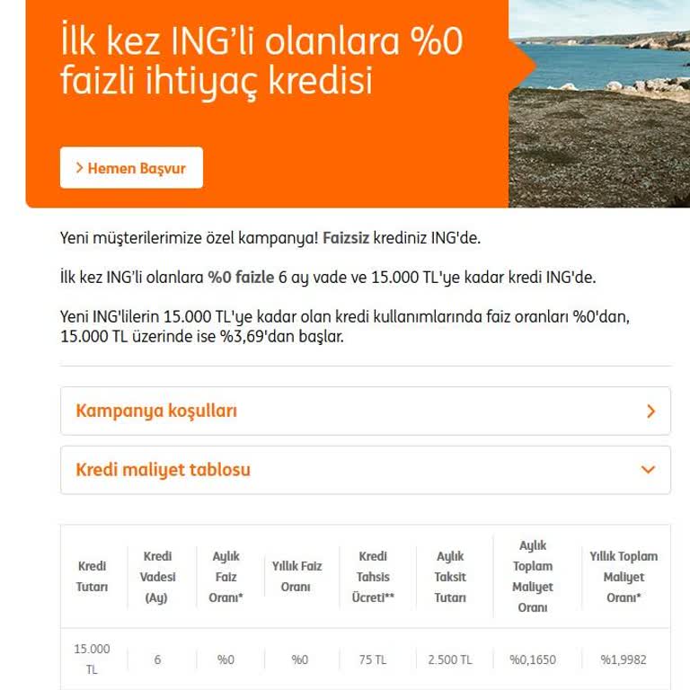 ING Sıfır Faiz Kredi Vermiyor