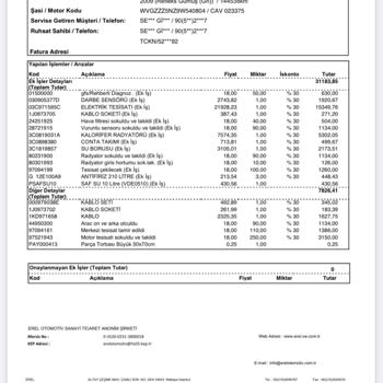 Erel Otomotiv Fazladan Alınan Servis Ücretleri