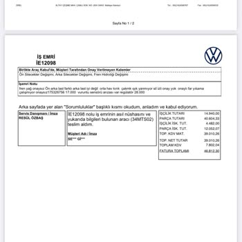 Erel Otomotiv Fazladan Alınan Servis Ücretleri