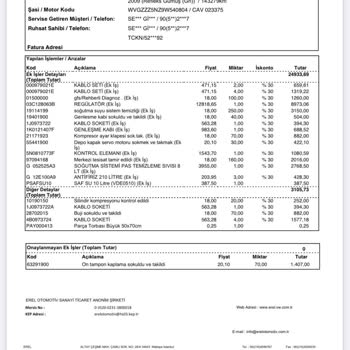 Erel Otomotiv Fazladan Alınan Servis Ücretleri