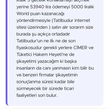 Tatilbudur 5000 TL World Puan Yüklenmedi