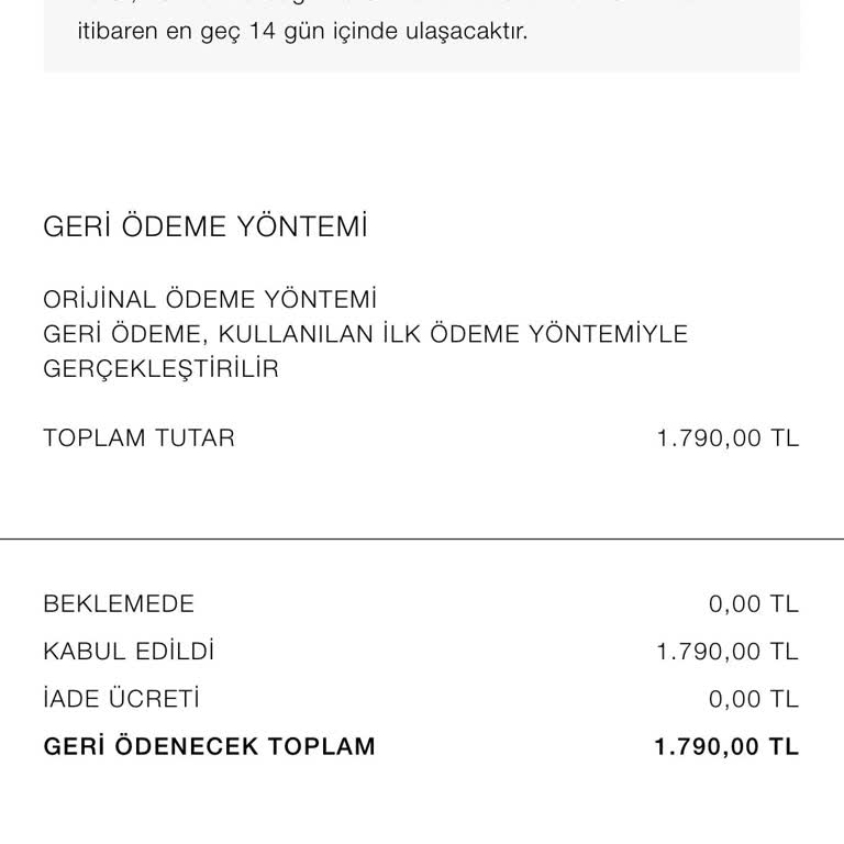 Zara Ücret İadesi Yapmıyor.