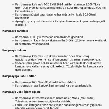Shop&Fly Kredi Kartı Duty Free Kampanya Puan Yatırılmaması