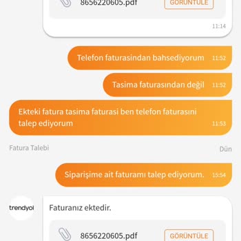 Trendyol Faturamı Tarafıma Göndermiyor