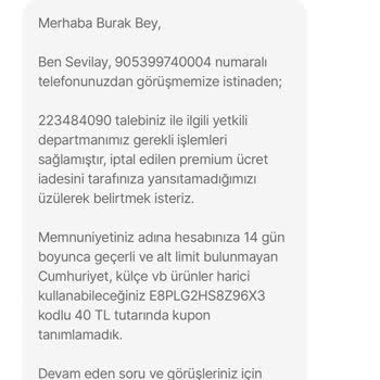 Hepsiburada Premium İptali Ücret İadesi Bilgim Dışında