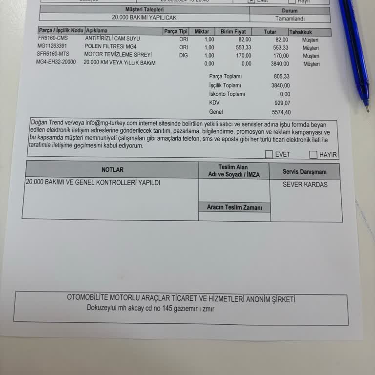 MG Türkiye Servis Fiyat Tutarsızlığı